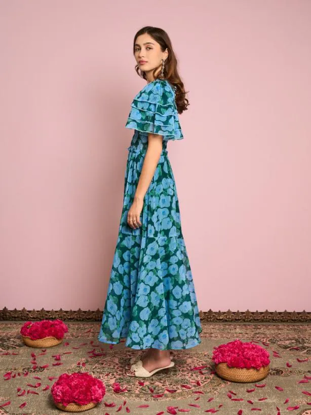 Sister Jane Dresses Womenswear Emerald Bloom Midi Dress Dark Emerald Green
