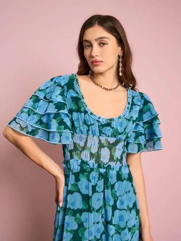 Sister Jane Dresses Womenswear Emerald Bloom Midi Dress Dark Emerald Green