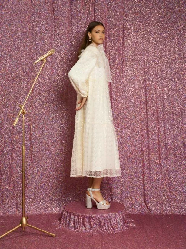 Sister Jane Dresses Womenswear Frida Tulle Midi Dress Pearl White