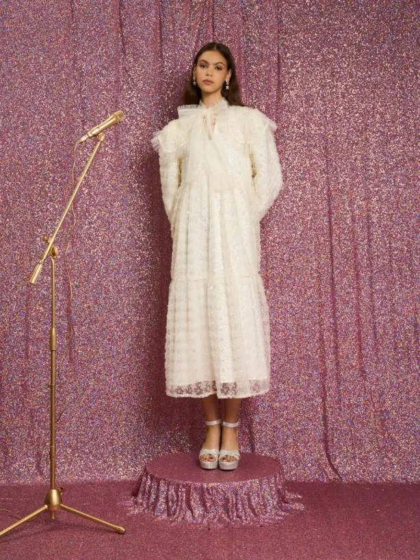 Sister Jane Dresses Womenswear Frida Tulle Midi Dress Pearl White