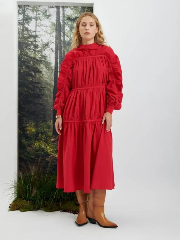 Sister Jane Dresses Womenswear Ghospell Cassia Ruffle Midi Dress Cherry Red