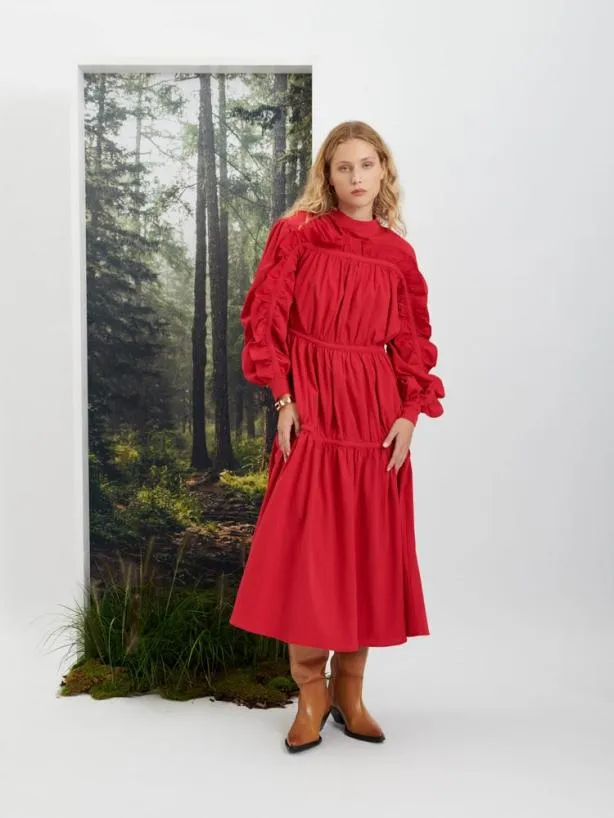 Sister Jane Dresses Womenswear Ghospell Cassia Ruffle Midi Dress Cherry Red