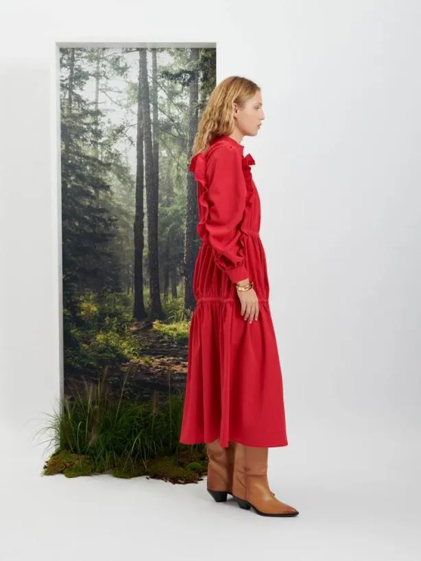 Sister Jane Dresses Womenswear Ghospell Cassia Ruffle Midi Dress Cherry Red