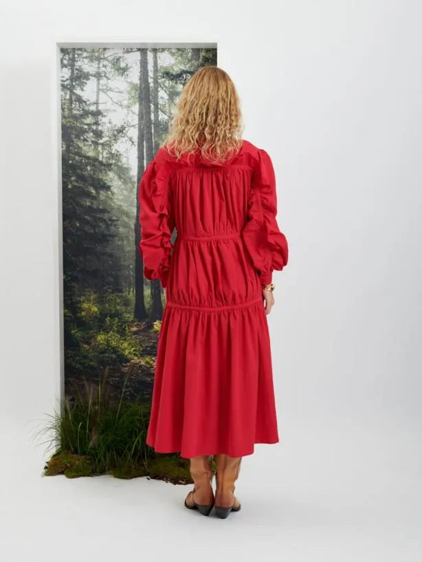 Sister Jane Dresses Womenswear Ghospell Cassia Ruffle Midi Dress Cherry Red