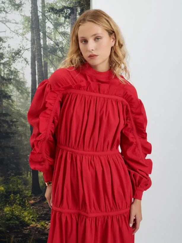 Sister Jane Dresses Womenswear Ghospell Cassia Ruffle Midi Dress Cherry Red