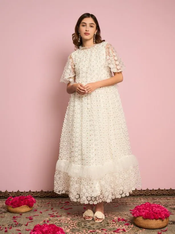 Sister Jane Dresses Womenswear Peace Daisy Tulle Dress Pearled Ivory