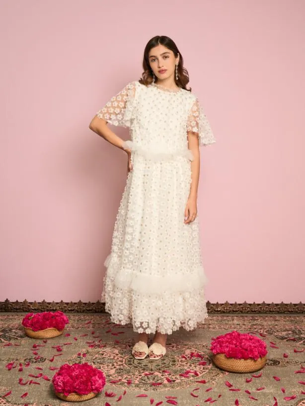 Sister Jane Dresses Womenswear Peace Daisy Tulle Dress Pearled Ivory