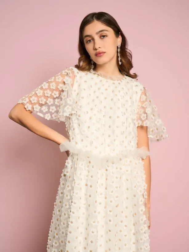 Sister Jane Dresses Womenswear Peace Daisy Tulle Dress Pearled Ivory