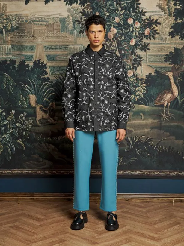Sister Jane Shirts Menswear Honeycomb Denim Over Shirt Graphite