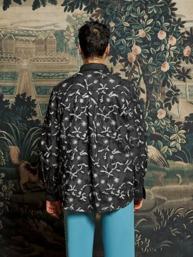 Sister Jane Shirts Menswear Honeycomb Denim Over Shirt Graphite