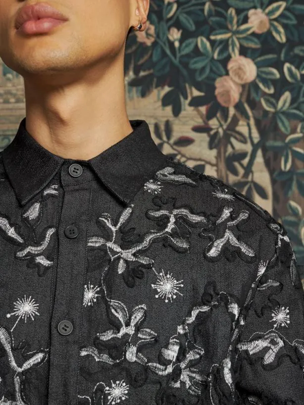 Sister Jane Shirts Menswear Honeycomb Denim Over Shirt Graphite