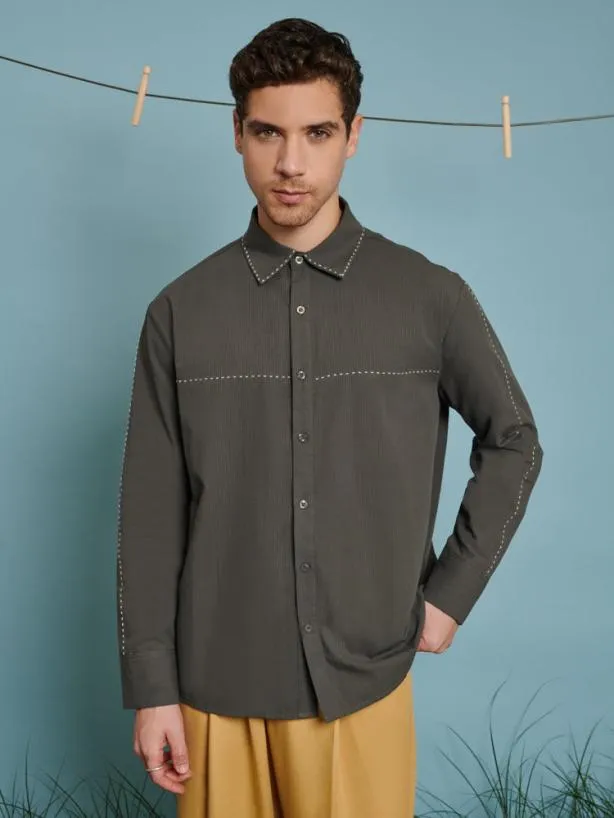 Sister Jane Shirts Menswear Norma Stitch Detail Shirt Military Green