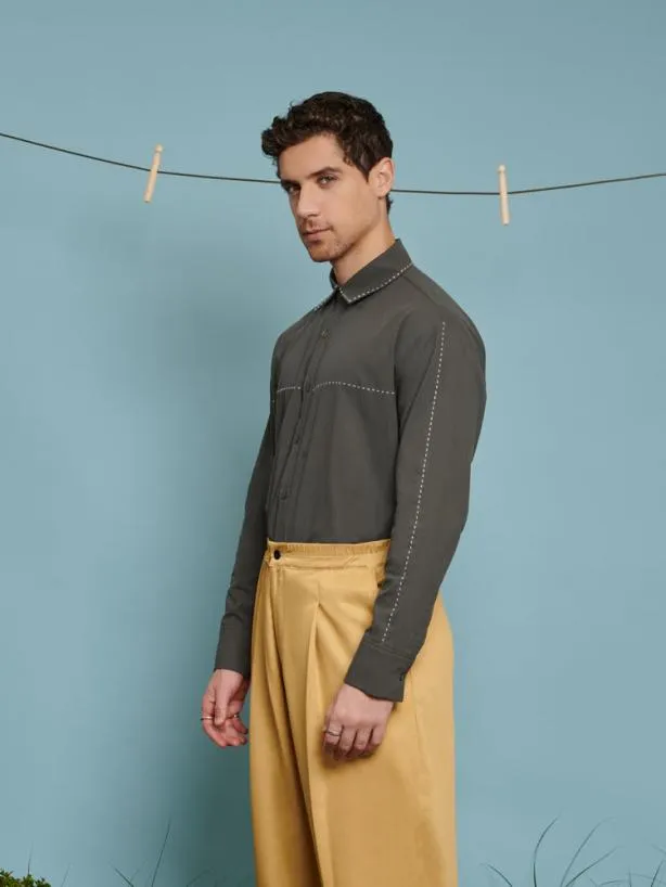 Sister Jane Shirts Menswear Norma Stitch Detail Shirt Military Green