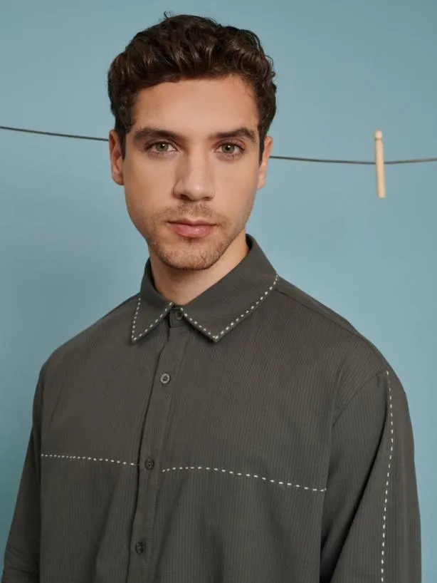 Sister Jane Shirts Menswear Norma Stitch Detail Shirt Military Green