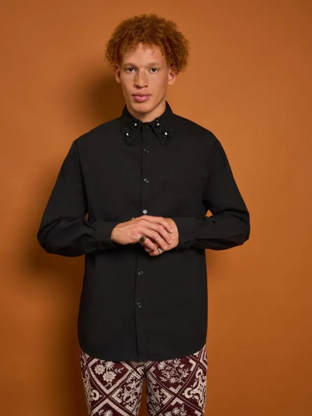 Sister Jane Shirts Menswear Penny Flower Trim Shirt Shadow Grey