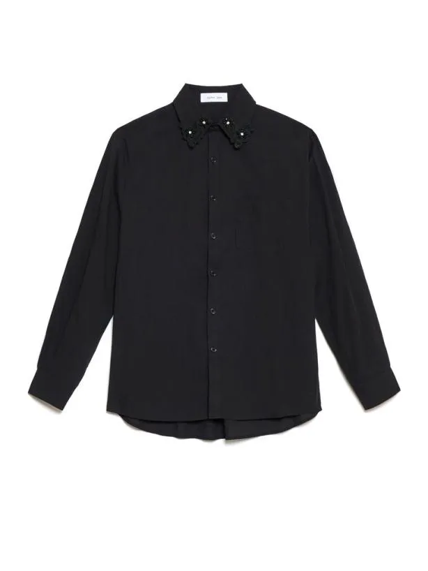 Sister Jane Shirts Menswear Penny Flower Trim Shirt Shadow Grey
