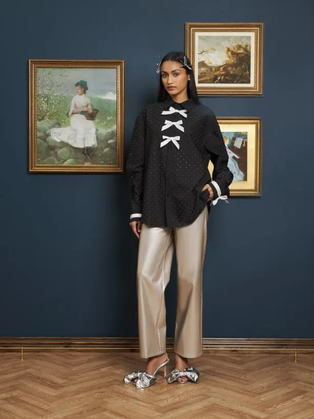 Sister Jane Tops Womenswear Billy Bow Shirt Metal Black