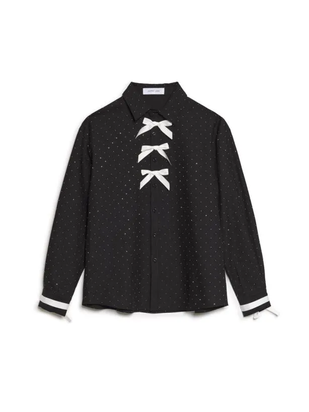 Sister Jane Tops Womenswear Billy Bow Shirt Metal Black