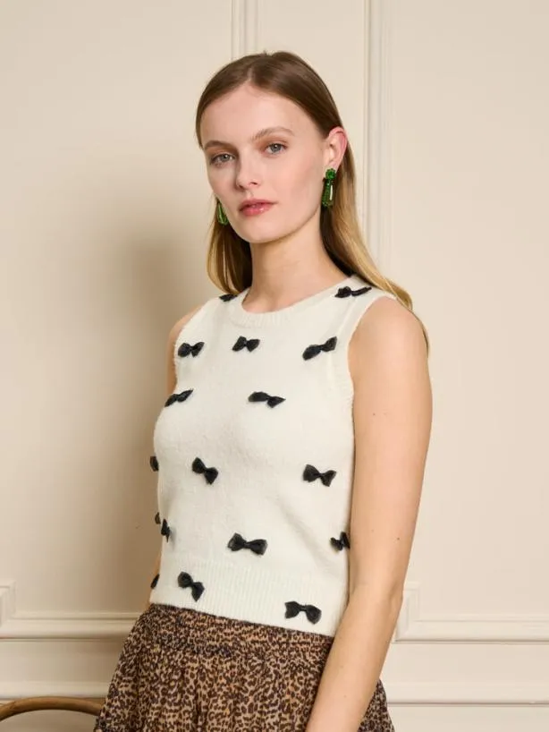 Sister Jane Tops Womenswear Dauphine Bow Knitted Vest Ivory Cream