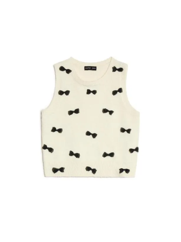 Sister Jane Tops Womenswear Dauphine Bow Knitted Vest Ivory Cream