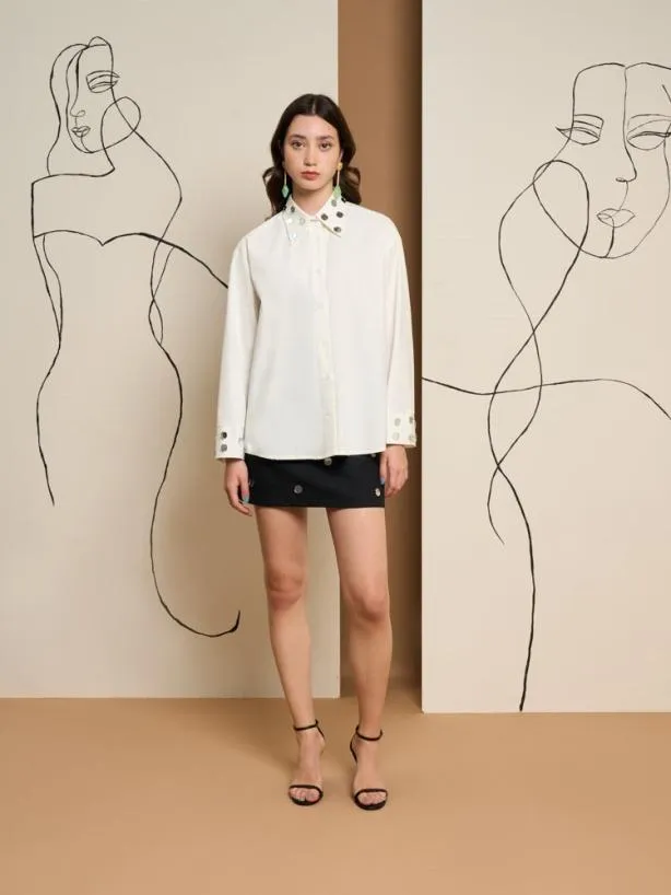 Sister Jane Tops Womenswear Ghospell Tabi Mirror Shirt Pearled White