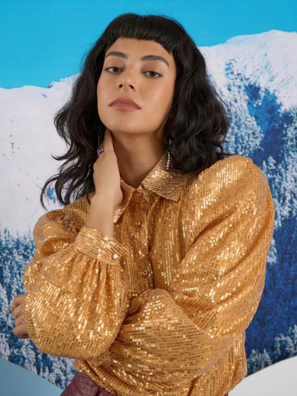 Sister Jane Tops Womenswear Ghospell Tilda Sequin Shirt Bronze Orange