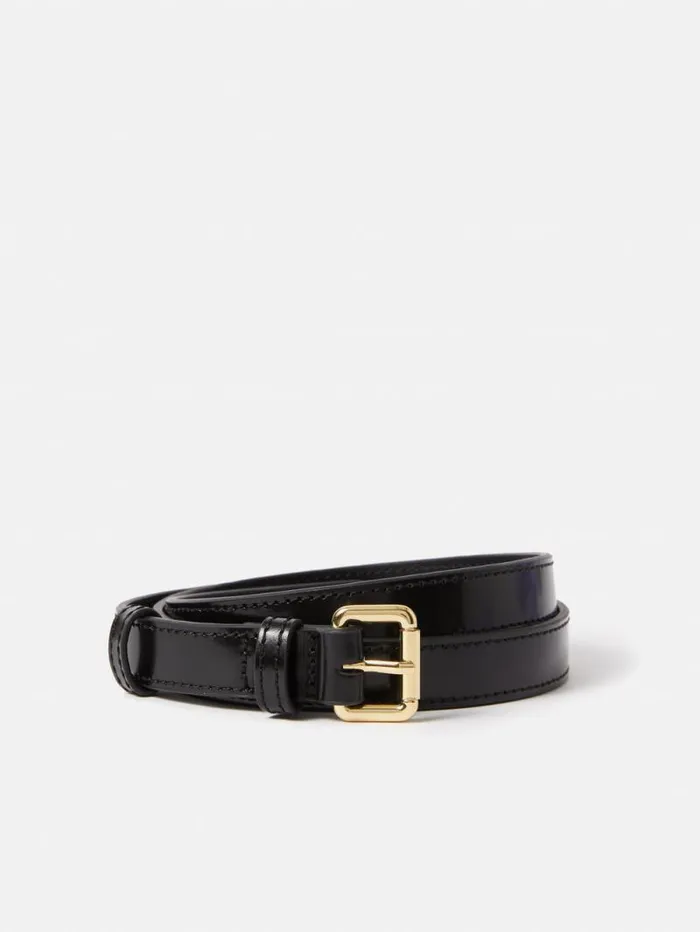 Skinny Leather Belt Black Women Jigsaw Belts