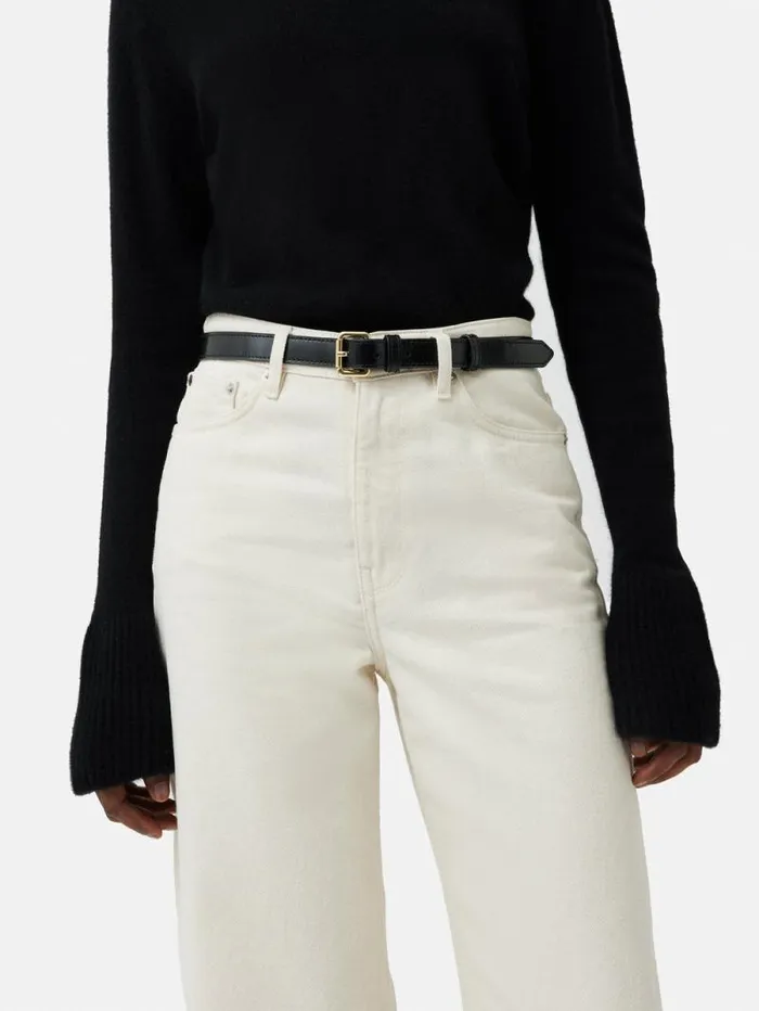 Skinny Leather Belt Black Women Jigsaw Belts
