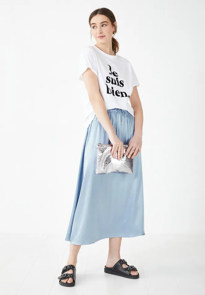 Skirts Women Hush Hope Satin Midi Skirt Dove Blue