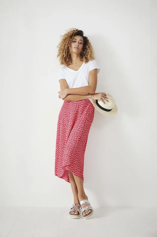 Skirts Women Hush Layered Midi Skirt Zig Zag Pink Red