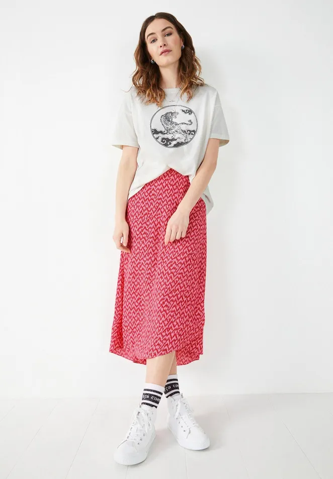 Skirts Women Hush Layered Midi Skirt Zig Zag Pink Red