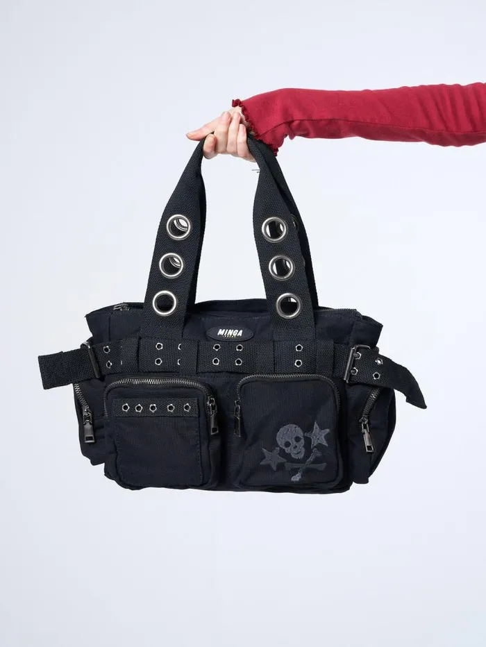Sky Of Skulls Black Multi Pockets Handbag Women Minga London Bags