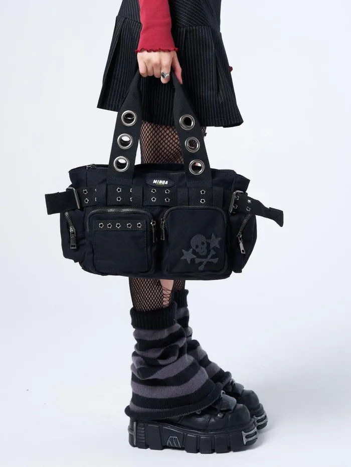 Sky Of Skulls Black Multi Pockets Handbag Women Minga London Bags