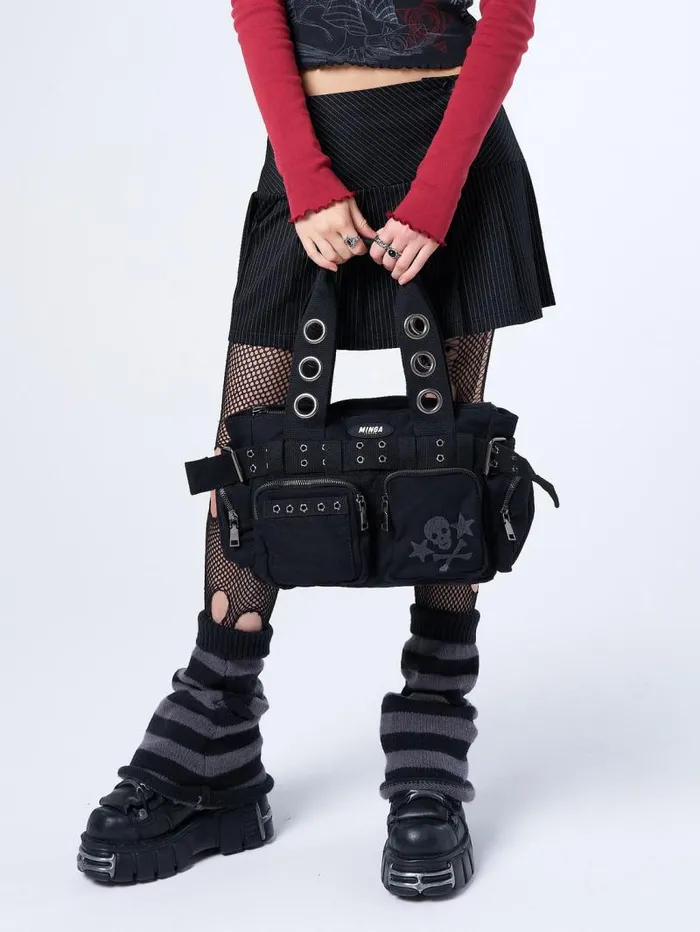 Sky Of Skulls Black Multi Pockets Handbag Women Minga London Bags