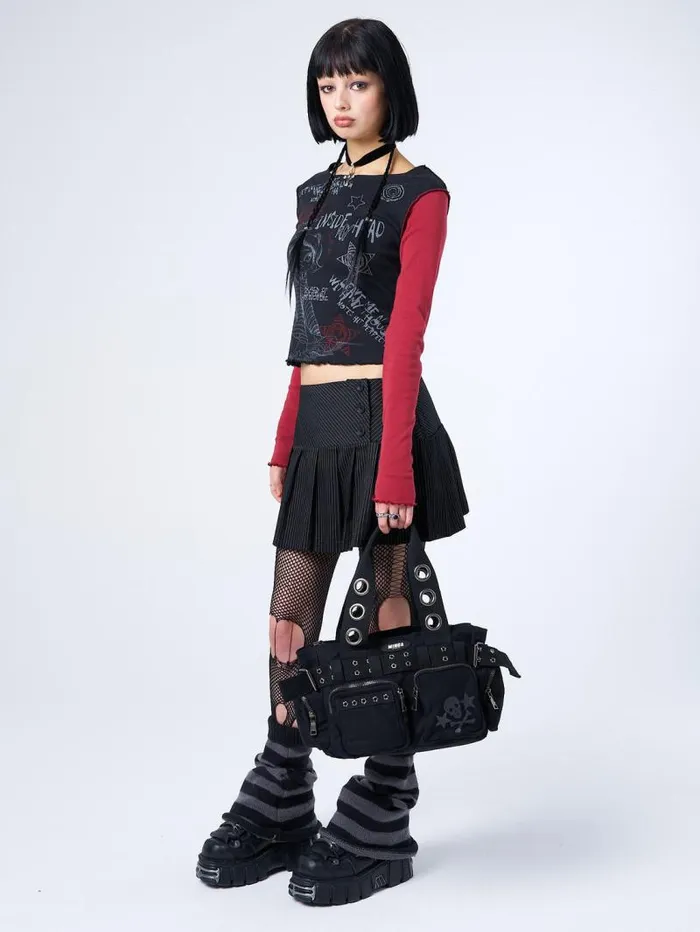 Sky Of Skulls Black Multi Pockets Handbag Women Minga London Bags