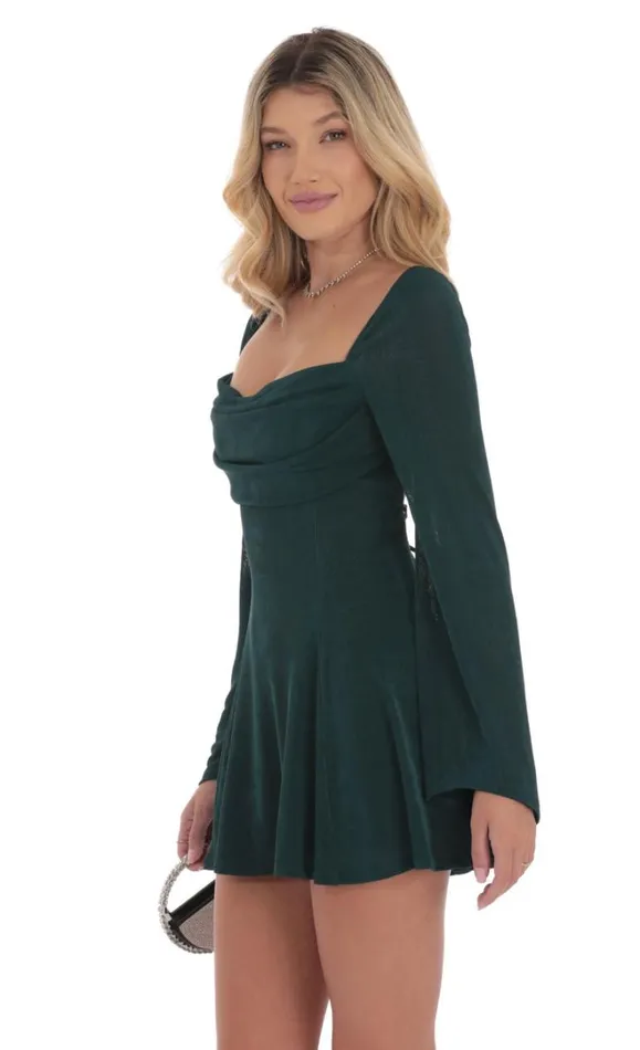 Slinky Flare Sleeve Dress Dark Green Women LUCY IN THE SKY Mini Dresses Slinky Flare Sleeve Dress Dark Green Women LUCY IN THE SKY Mini Dresses