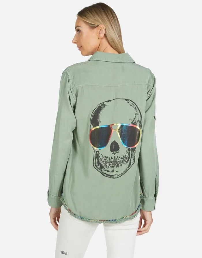 Sloane Cool Skull Pine Green Women Lauren Moshi Long Sleeve