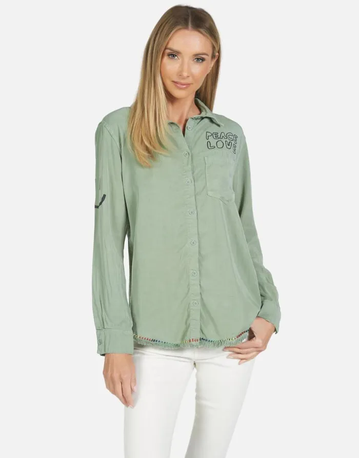 Sloane Cool Skull Pine Green Women Lauren Moshi Long Sleeve