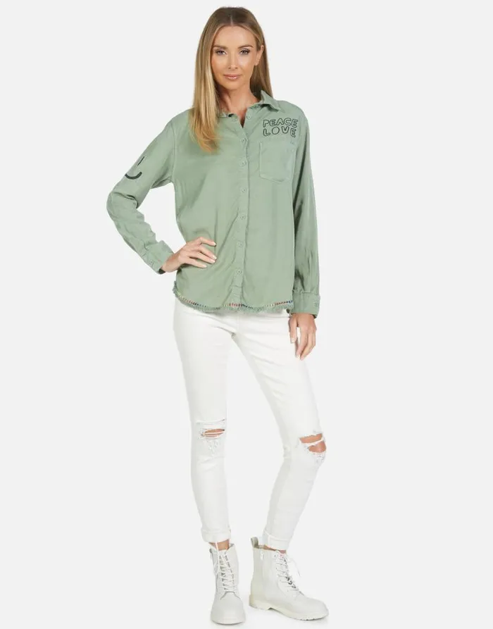 Sloane Cool Skull Pine Green Women Lauren Moshi Long Sleeve