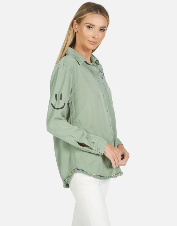 Sloane Cool Skull Pine Green Women Lauren Moshi Long Sleeve