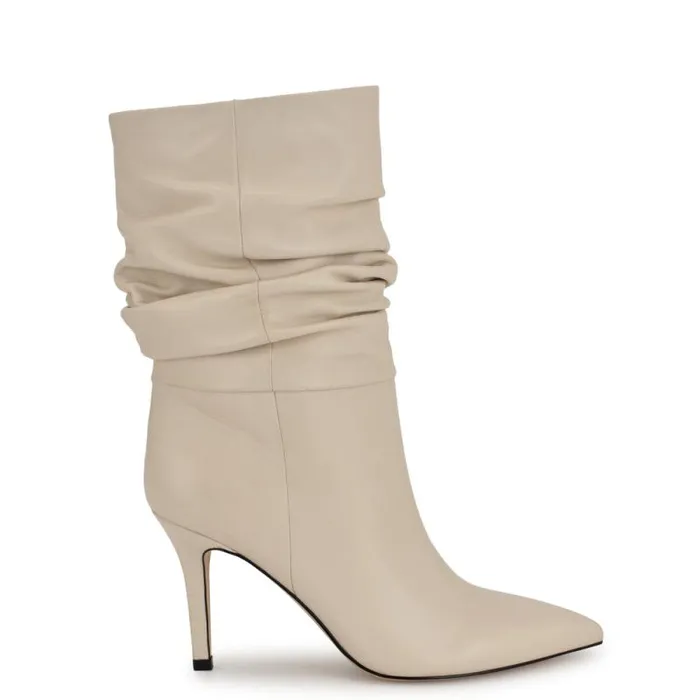 Slouch Dress Booties Ivory Leather Women Nine West Boots and Booties