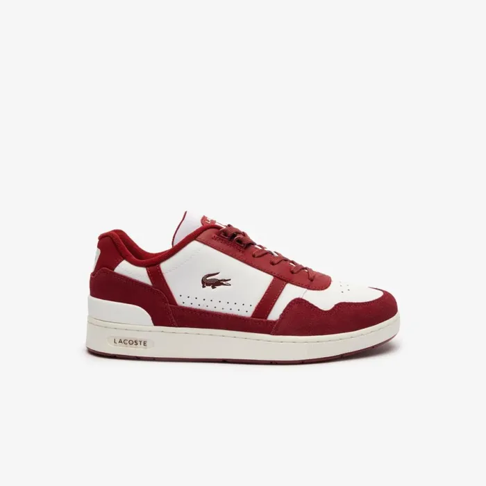 Sneakers Men Lacoste Men039s TClip Logo Tongue Leather Sneakers White Red 286