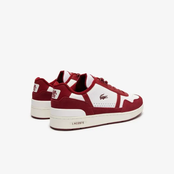 Sneakers Men Lacoste Men039s TClip Logo Tongue Leather Sneakers White Red 286