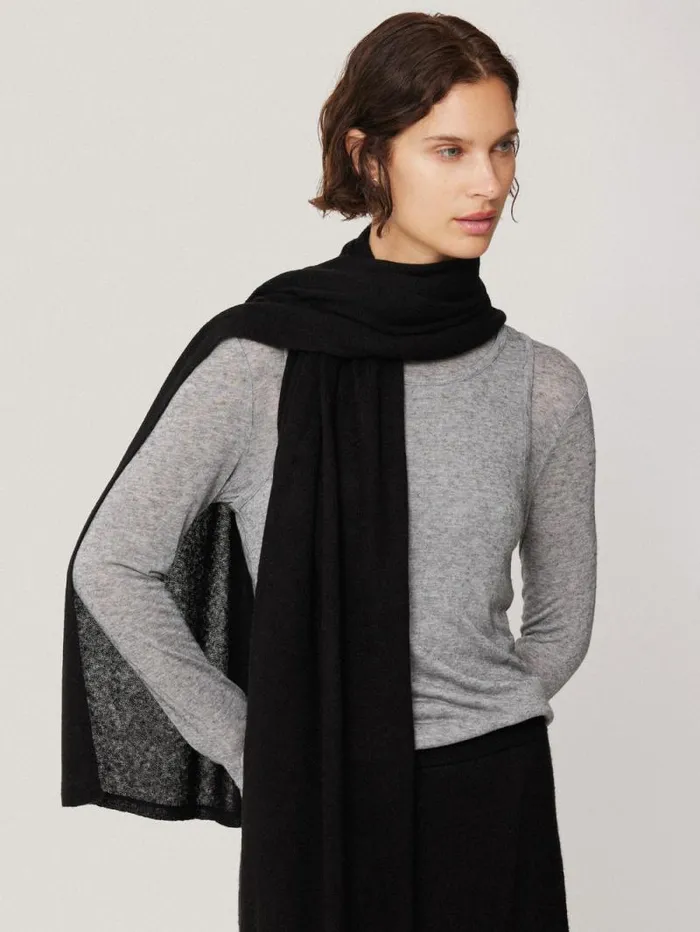 Soft Gauzy Knit Scarf Black Women Jigsaw Ponchos and Scarves