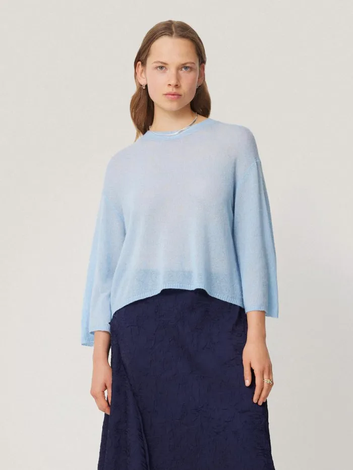 Soft Gauzy Knit Tshirt Light Blue Women Jigsaw Knitwear and Cashmere