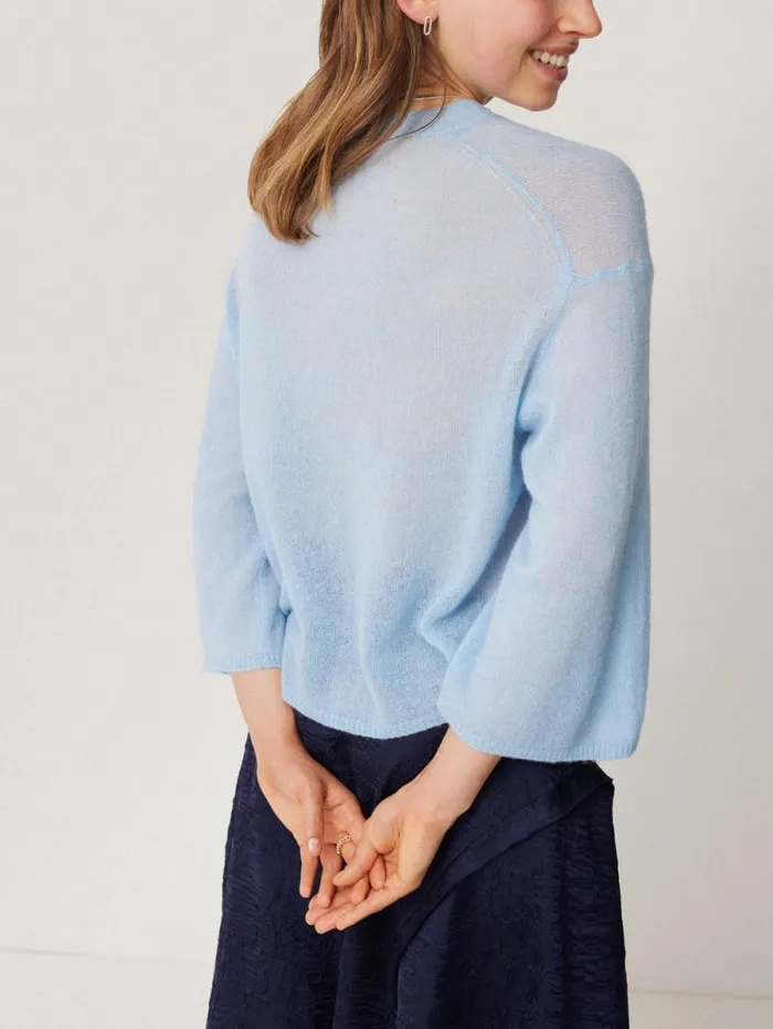 Soft Gauzy Knit Tshirt Light Blue Women Jigsaw Knitwear and Cashmere