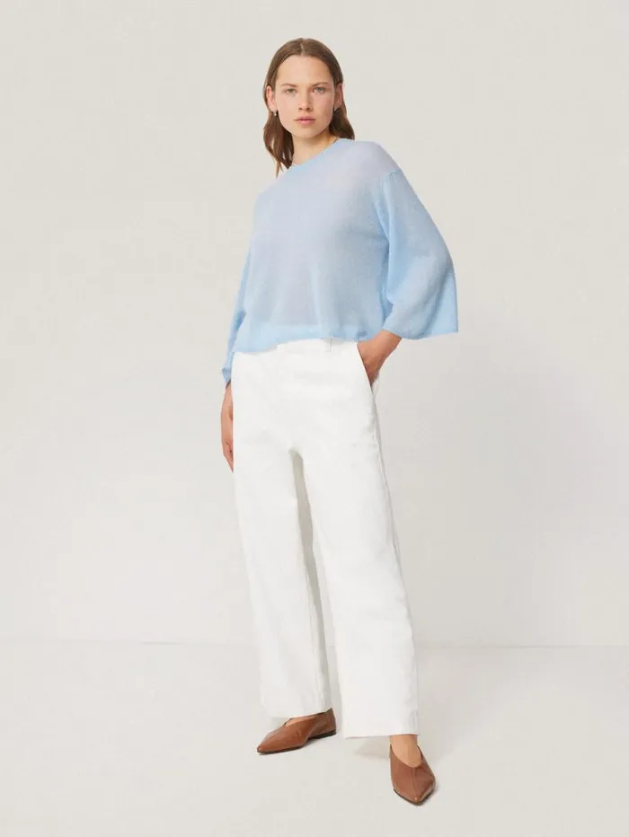 Soft Gauzy Knit Tshirt Light Blue Women Jigsaw Knitwear and Cashmere