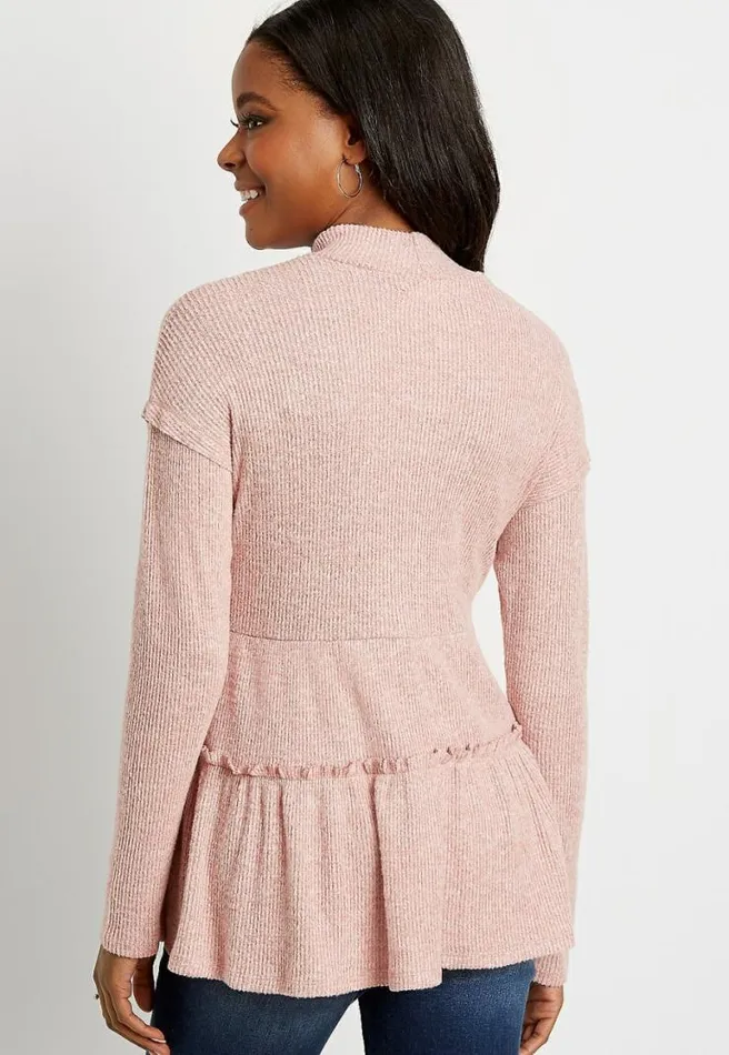 Solid Ribbed Mock Neck Babydoll Top Women Maurices Tops