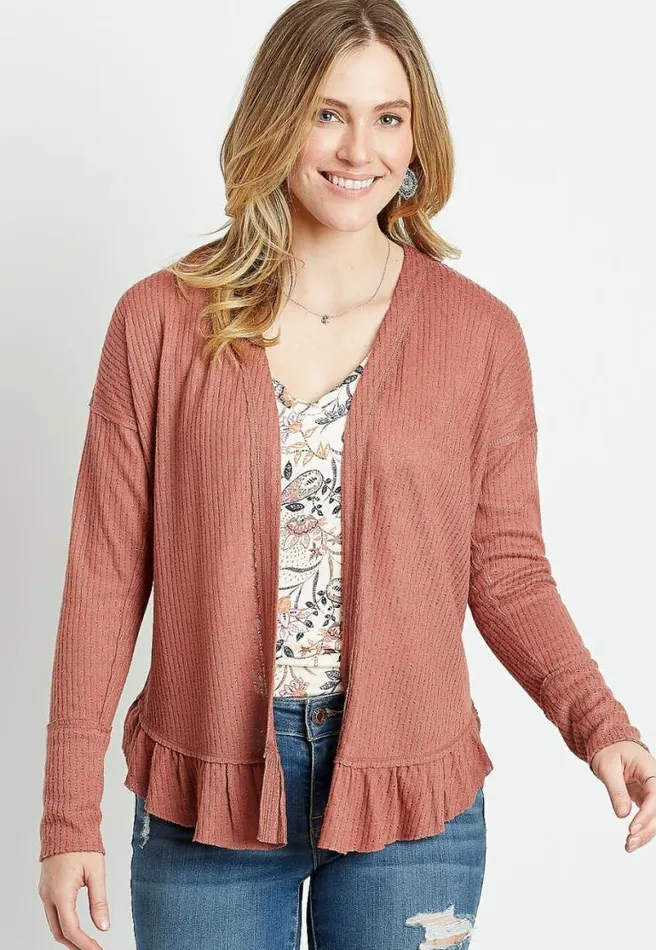 Solid Ruffle Hem Open Front Cardigan Women Maurices Tops