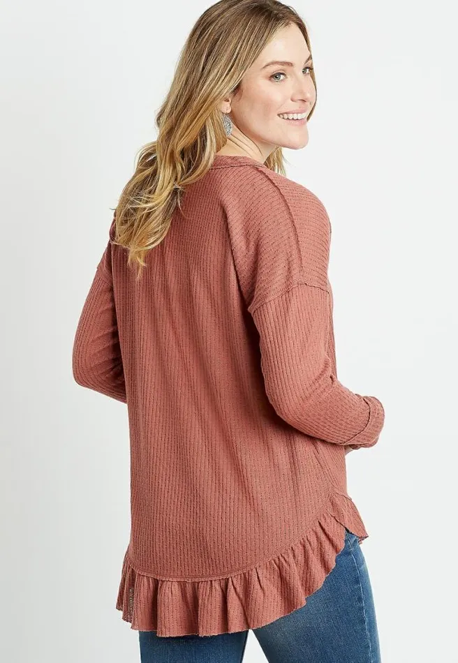 Solid Ruffle Hem Open Front Cardigan Women Maurices Tops